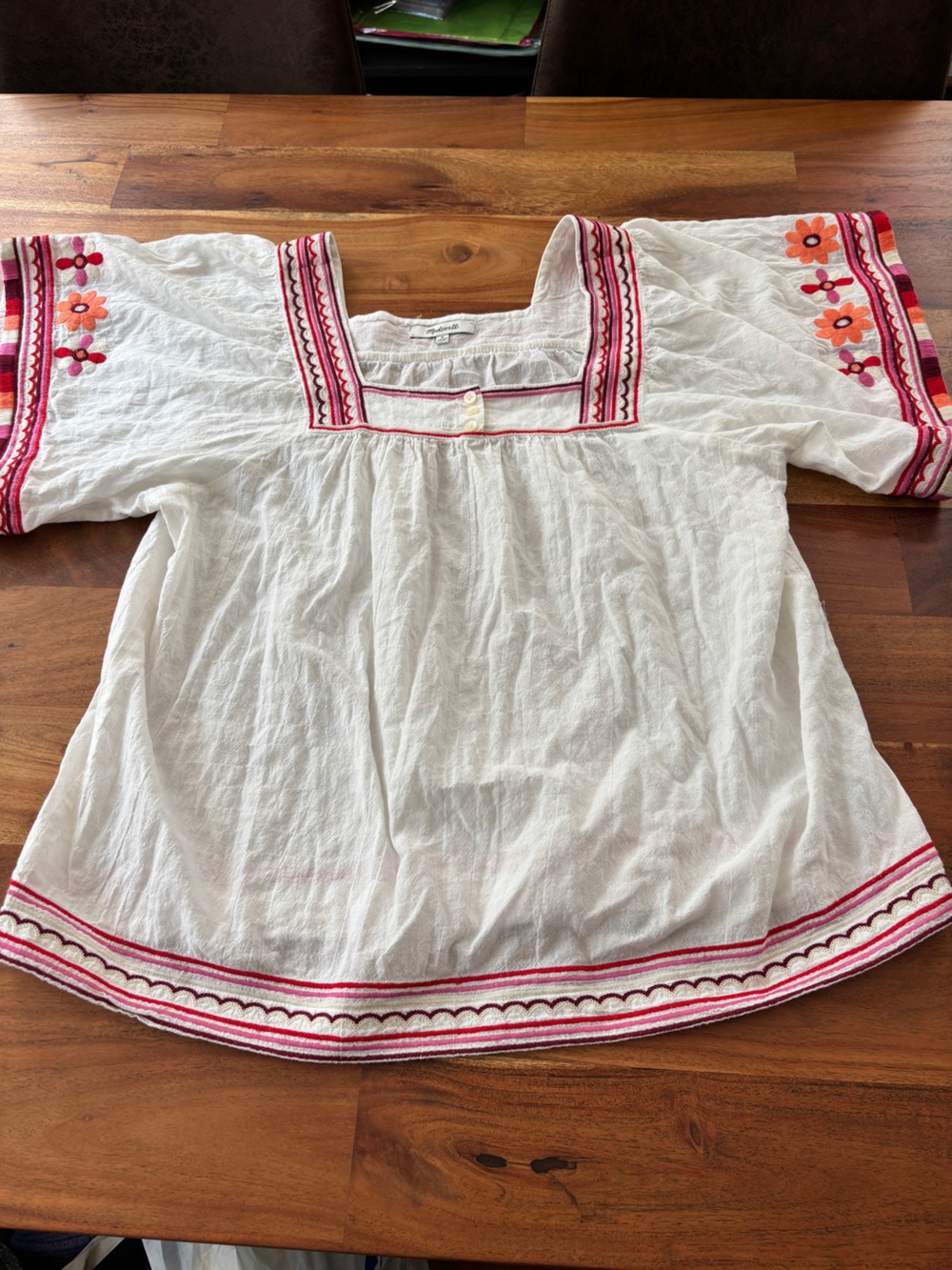 Madewell Embroidered Peasant Top White - Size M